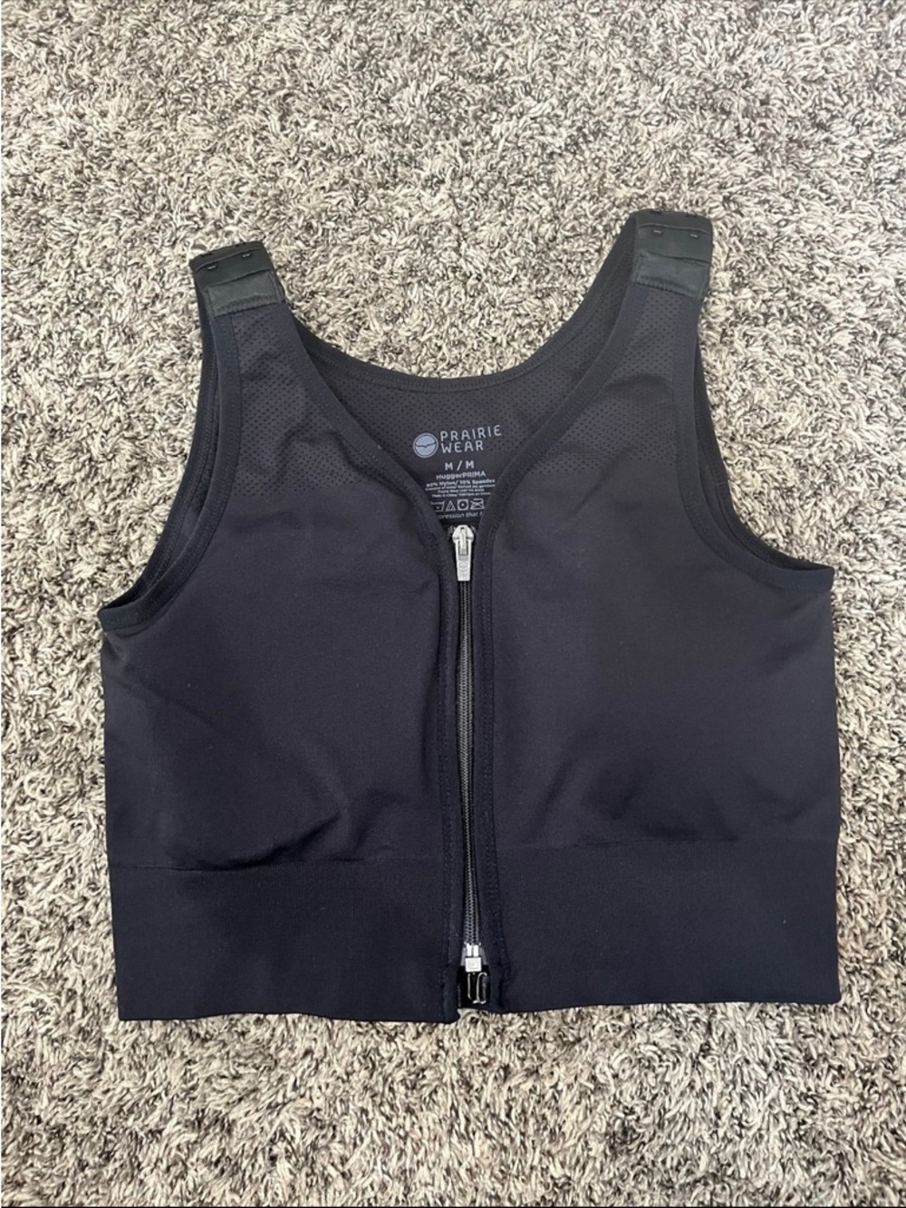 Prairie Wear Hugger PRIMA Compression Bra Medium Black Front Zip Post-Surgical